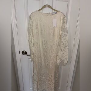 Mango Cream Floral Lace Long Sleeve Dress